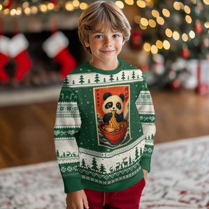 Kawaii Anime Panda Ramen Ugly Christmas Sweater Funny Japanese Noodles Anime Lovers TS10 Forest Green Beige Print Your Wear