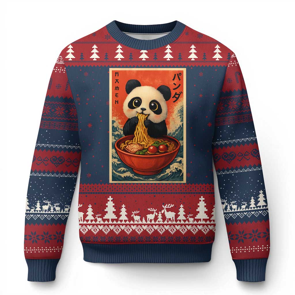 Kawaii Anime Panda Ramen Ugly Christmas Sweater Funny Japanese Noodles Anime Lovers TS10 Navy Red Print Your Wear