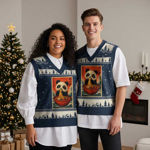 Kawaii Anime Panda Ramen V-Neck Knit Sweater Vest Funny Japanese Noodles Anime Lovers TS10 Navy Beige Print Your Wear