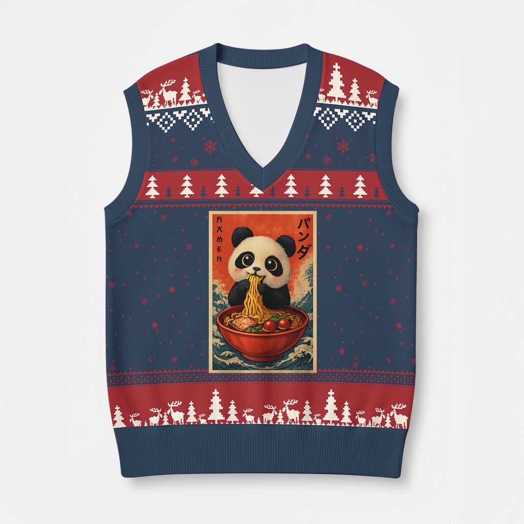 Kawaii Anime Panda Ramen V-Neck Knit Sweater Vest Funny Japanese Noodles Anime Lovers TS10 Navy Red Print Your Wear