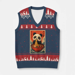 Kawaii Anime Panda Ramen V-Neck Knit Sweater Vest Funny Japanese Noodles Anime Lovers TS10 Navy Red Print Your Wear