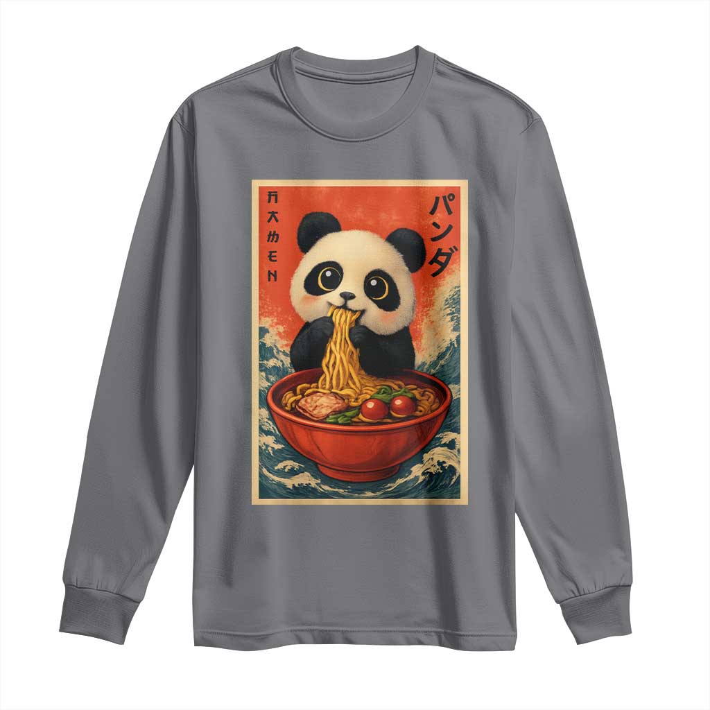 Kawaii Anime Panda Ramen Long Sleeve Shirt Funny Japanese Noodles Anime Lovers TS10 Charcoal Print Your Wear