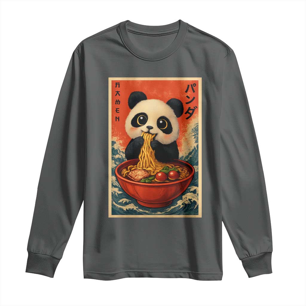 Kawaii Anime Panda Ramen Long Sleeve Shirt Funny Japanese Noodles Anime Lovers TS10 Dark Heather Print Your Wear