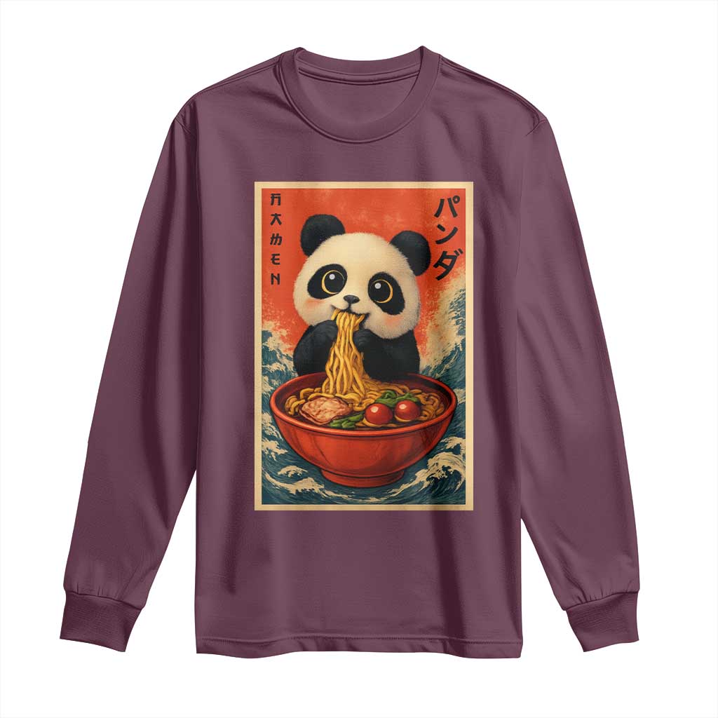 Kawaii Anime Panda Ramen Long Sleeve Shirt Funny Japanese Noodles Anime Lovers TS10 Maroon Print Your Wear