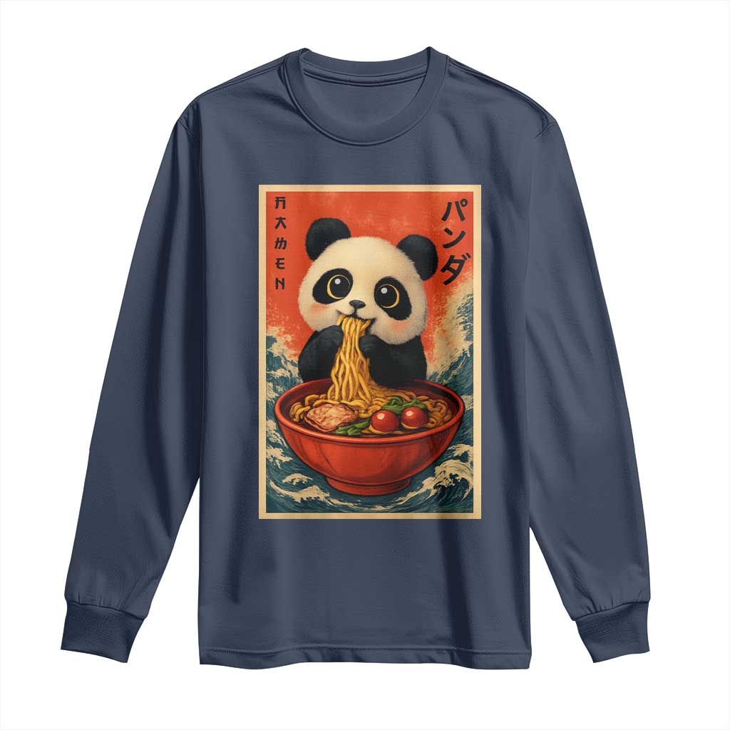 Kawaii Anime Panda Ramen Long Sleeve Shirt Funny Japanese Noodles Anime Lovers TS10 Navy Print Your Wear