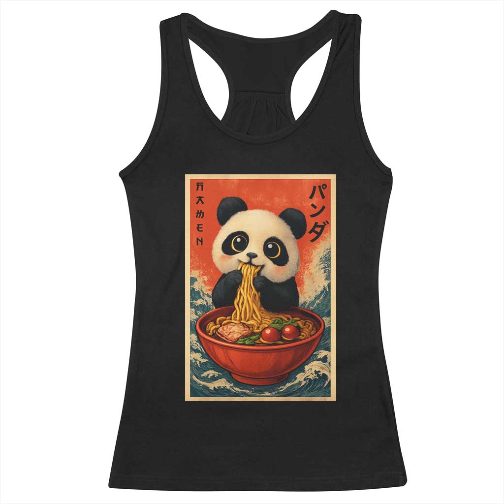 Kawaii Anime Panda Ramen Racerback Tank Top Funny Japanese Noodles Anime Lovers TS10 Black Print Your Wear