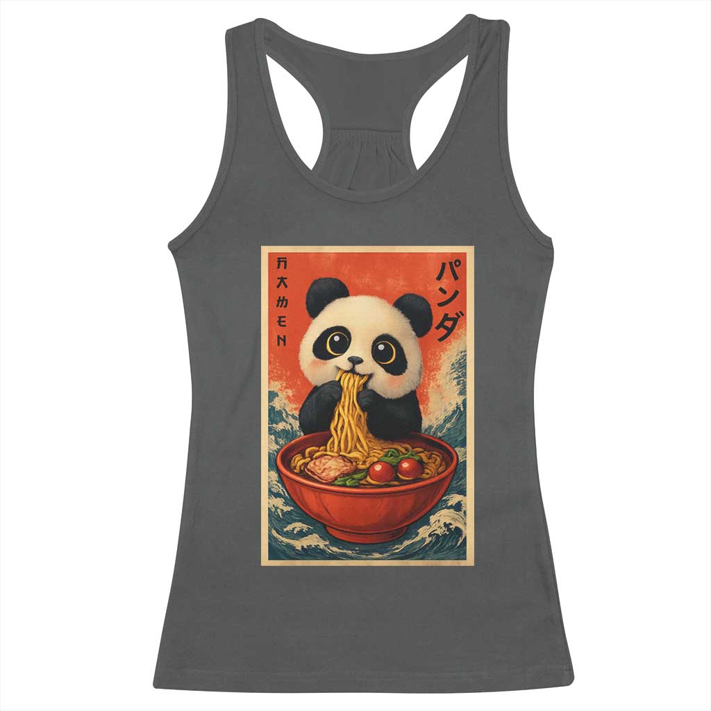 Kawaii Anime Panda Ramen Racerback Tank Top Funny Japanese Noodles Anime Lovers TS10 Dark Heather Print Your Wear