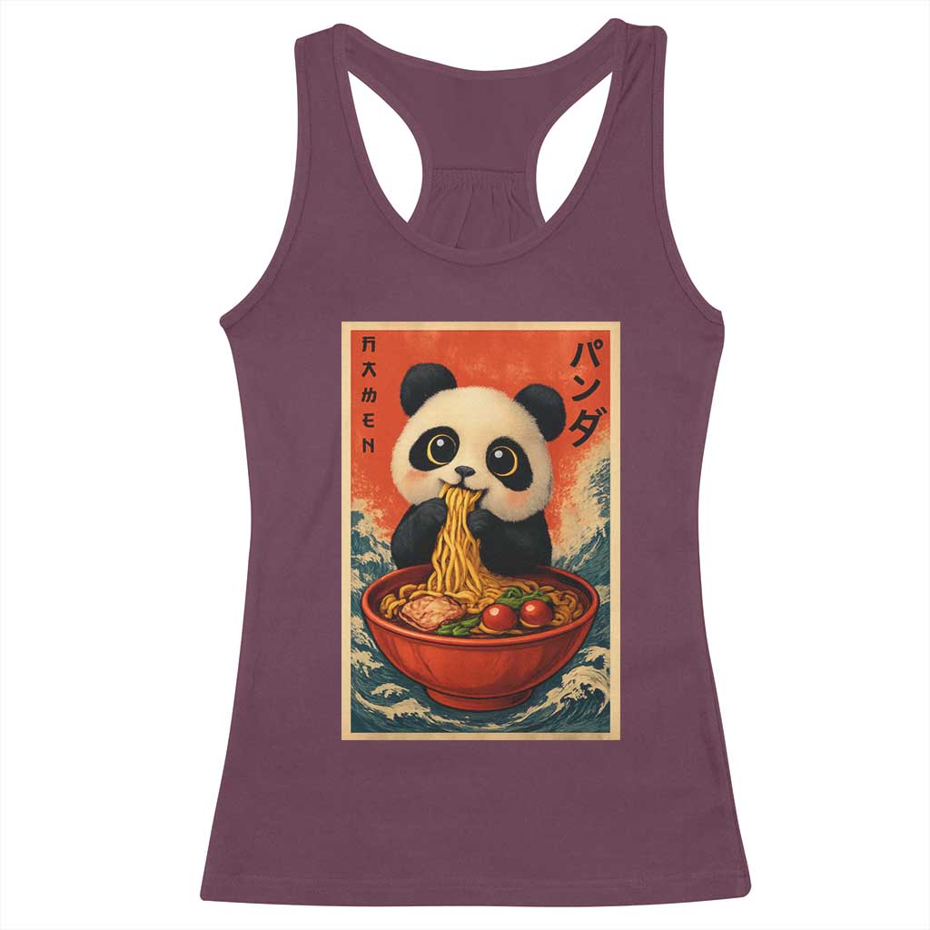 Kawaii Anime Panda Ramen Racerback Tank Top Funny Japanese Noodles Anime Lovers TS10 Maroon Print Your Wear