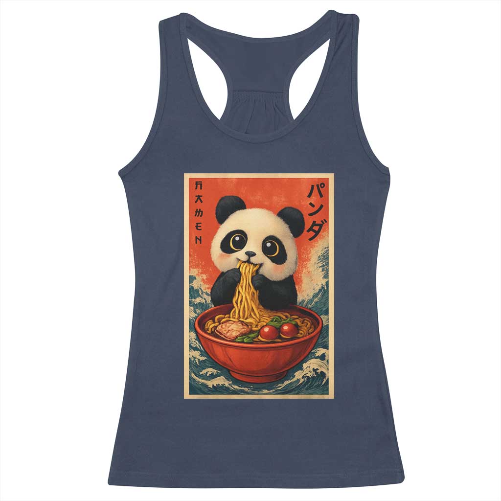 Kawaii Anime Panda Ramen Racerback Tank Top Funny Japanese Noodles Anime Lovers TS10 Navy Print Your Wear