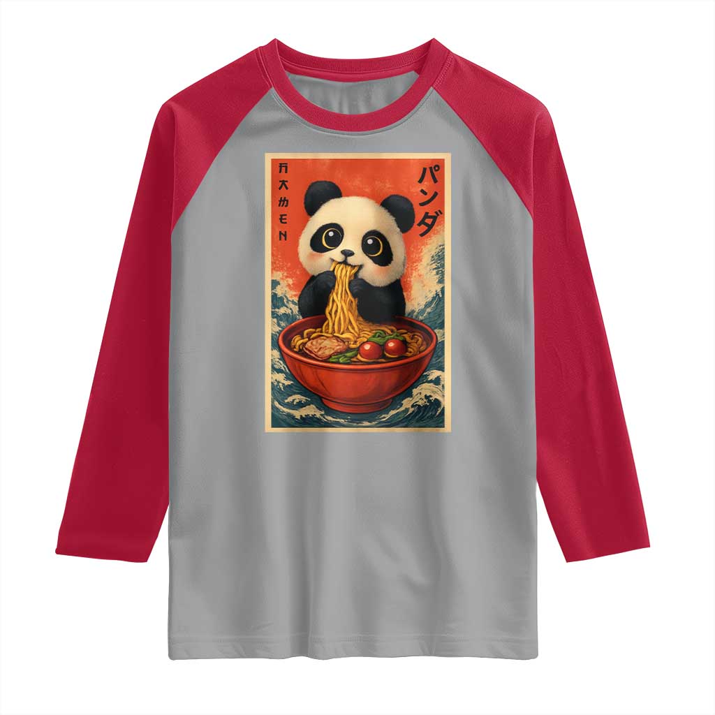Kawaii Anime Panda Ramen Raglan Shirt Funny Japanese Noodles Anime Lovers TS10 Sport Gray Red Print Your Wear