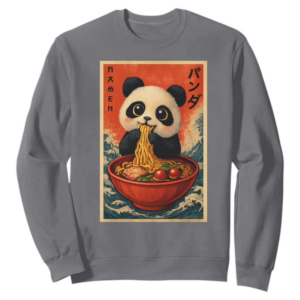 Kawaii Anime Panda Ramen Sweatshirt Funny Japanese Noodles Anime Lovers TS10 Charcoal Print Your Wear