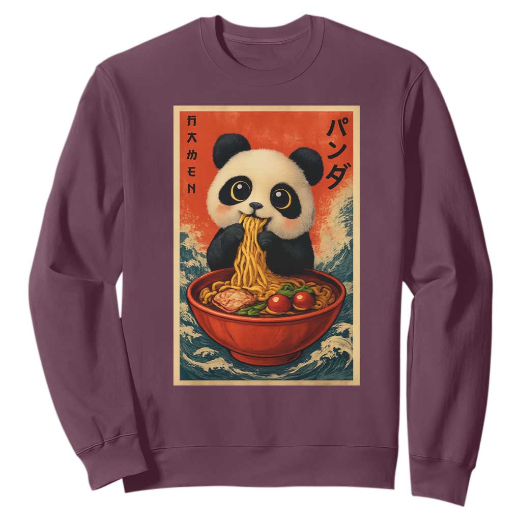 Kawaii Anime Panda Ramen Sweatshirt Funny Japanese Noodles Anime Lovers TS10 Maroon Print Your Wear