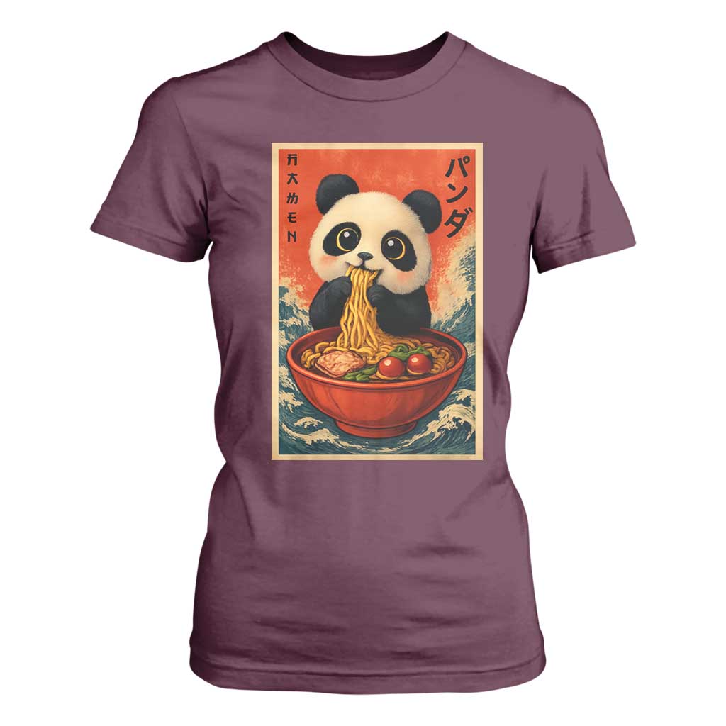 Kawaii Anime Panda Ramen T Shirt For Women Funny Japanese Noodles Anime Lovers TS10 Maroon Print Your Wear