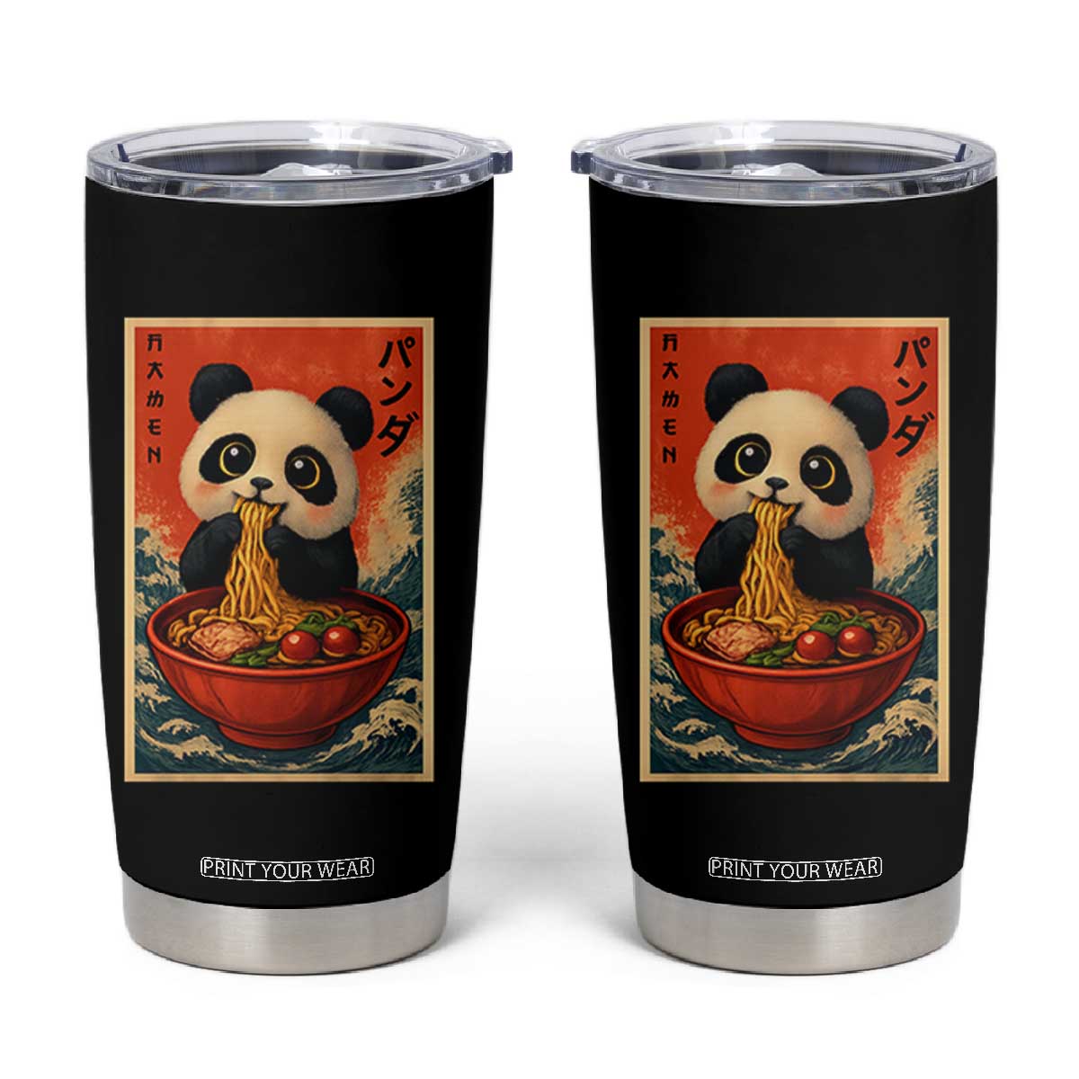 Kawaii Anime Panda Ramen Tumbler Cup Funny Japanese Noodles Anime Lovers TS10 Black Print Your Wear