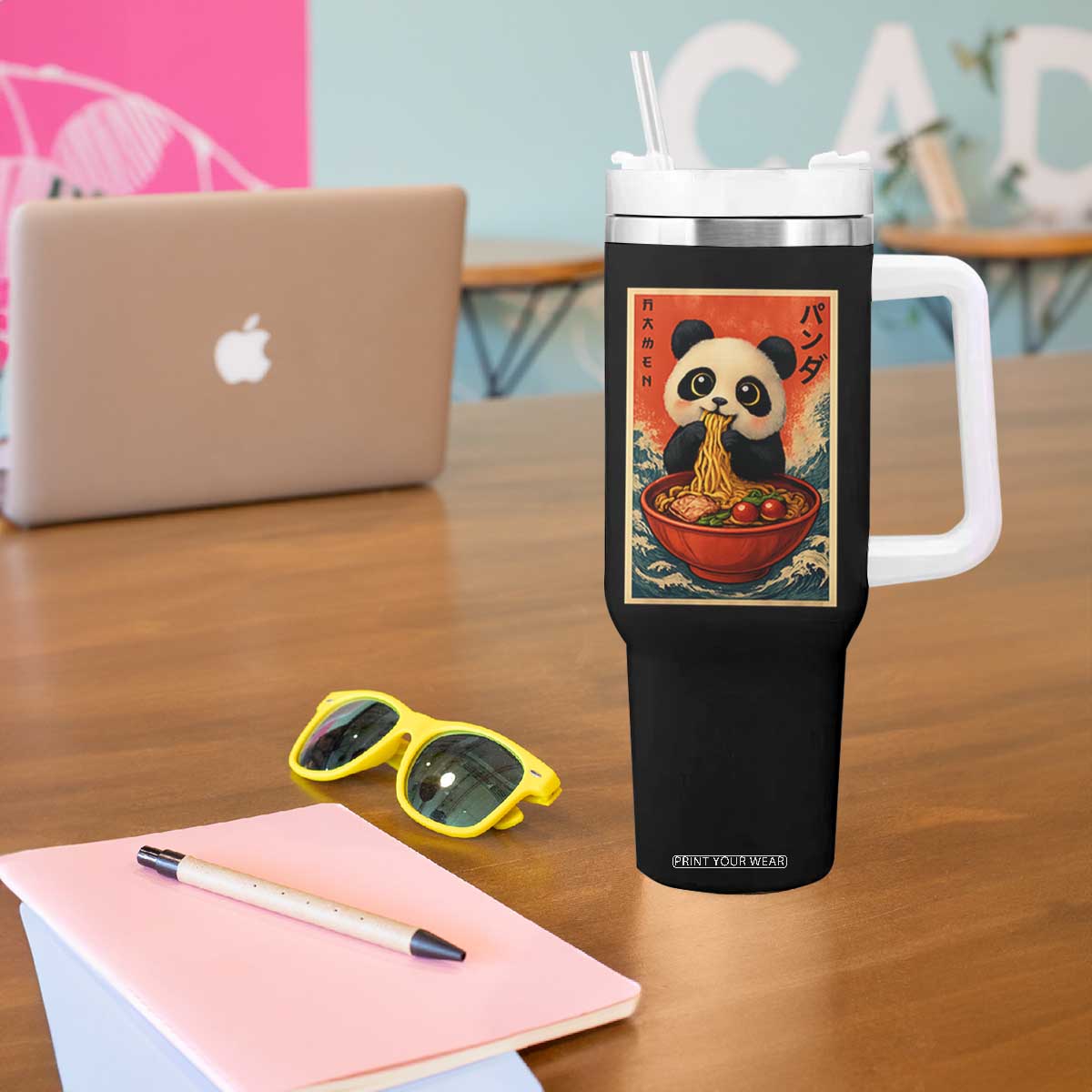 Kawaii Anime Panda Ramen Tumbler With Handle Funny Japanese Noodles Anime Lovers TS10 Print Your Wear