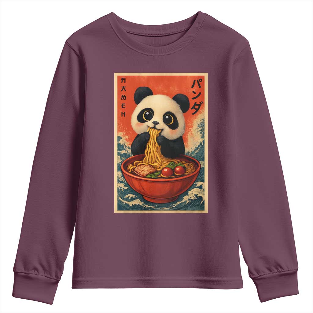Kawaii Anime Panda Ramen Youth Sweatshirt Funny Japanese Noodles Anime Lovers TS10 Maroon Print Your Wear