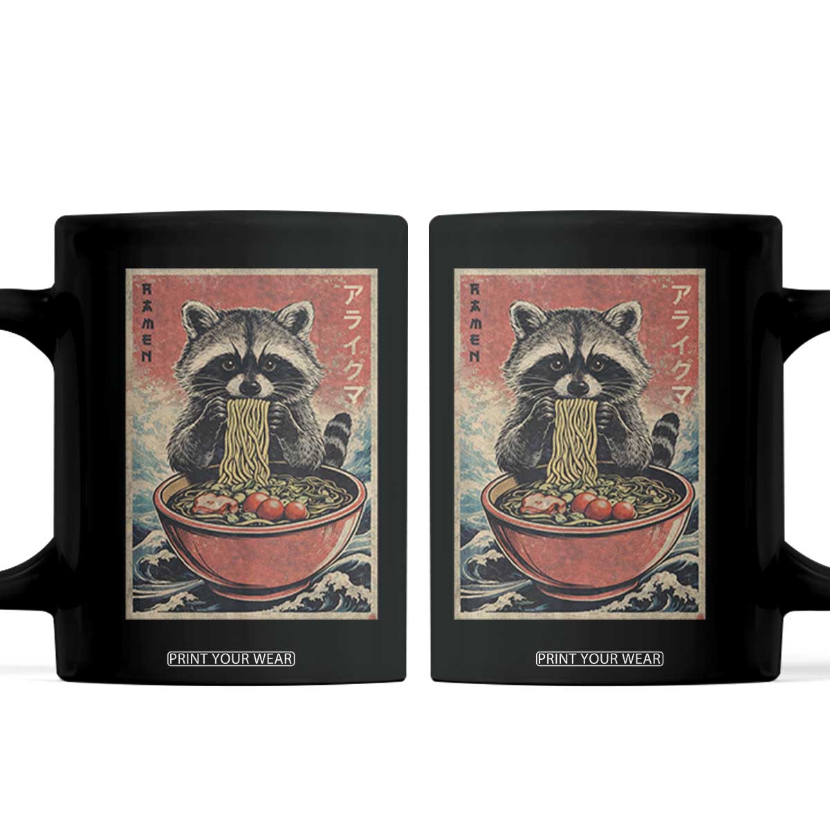 Kawaii Anime Raccoon Ramen Coffee Mug Funny Japanese Noodles Anime Lovers TS10 Black Print Your Wear