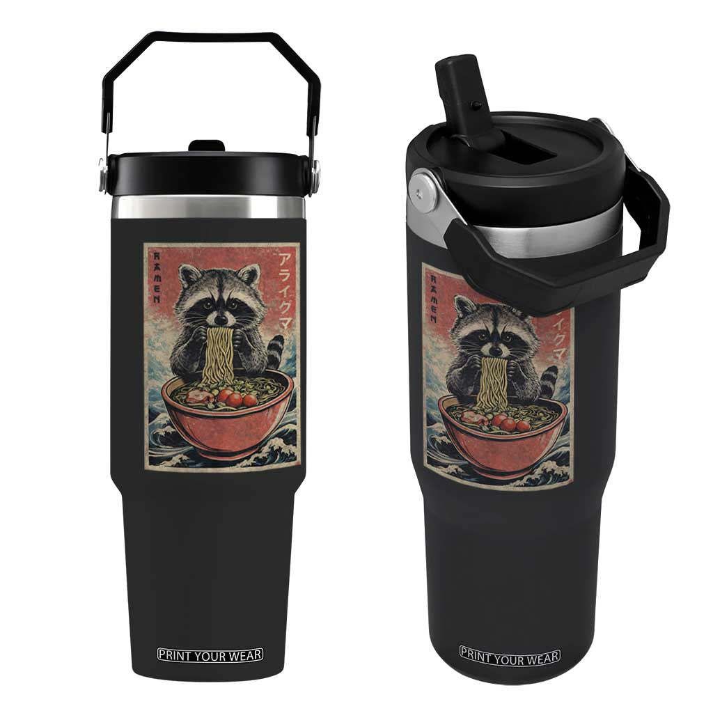 Kawaii Anime Raccoon Ramen Flip Straw Tumbler Funny Japanese Noodles Anime Lovers TS10 One Size: 30 oz Black Print Your Wear