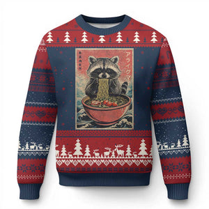Kawaii Anime Raccoon Ramen Ugly Christmas Sweater Funny Japanese Noodles Anime Lovers TS10 Navy Red Print Your Wear