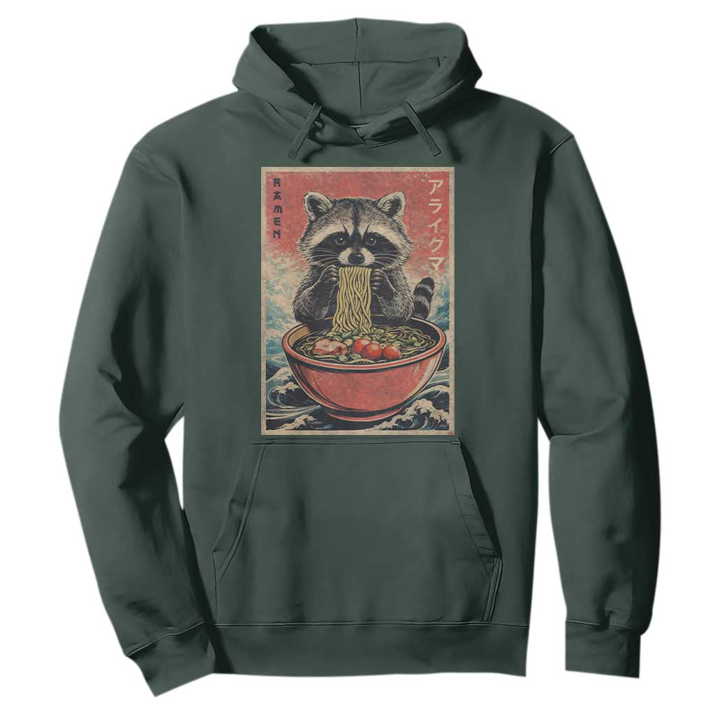 Kawaii Anime Raccoon Ramen Hoodie Funny Japanese Noodles Anime Lovers TS10 Dark Forest Green Print Your Wear