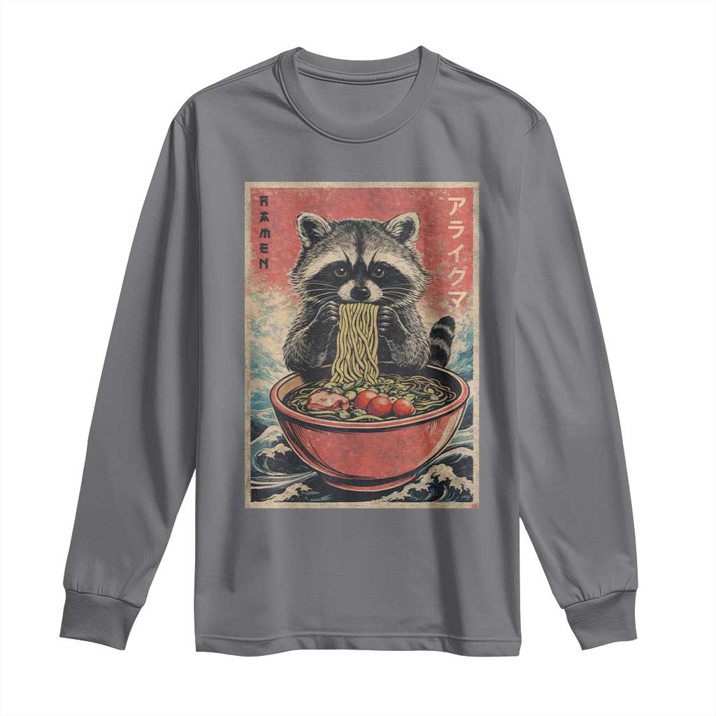 Kawaii Anime Raccoon Ramen Long Sleeve Shirt Funny Japanese Noodles Anime Lovers TS10 Charcoal Print Your Wear