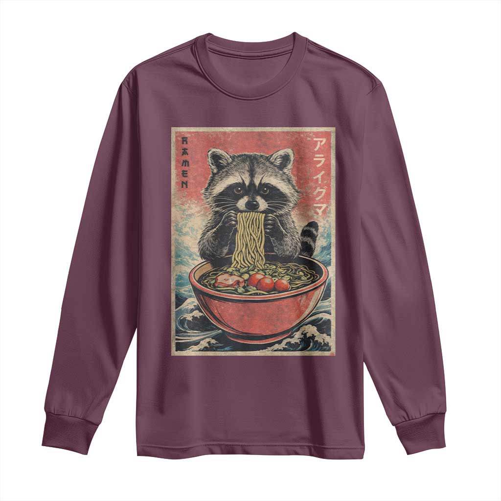 Kawaii Anime Raccoon Ramen Long Sleeve Shirt Funny Japanese Noodles Anime Lovers TS10 Maroon Print Your Wear