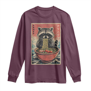 Kawaii Anime Raccoon Ramen Long Sleeve Shirt Funny Japanese Noodles Anime Lovers TS10 Maroon Print Your Wear