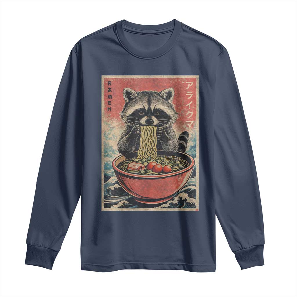 Kawaii Anime Raccoon Ramen Long Sleeve Shirt Funny Japanese Noodles Anime Lovers TS10 Navy Print Your Wear