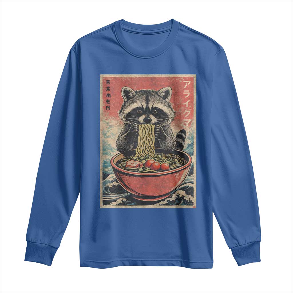 Kawaii Anime Raccoon Ramen Long Sleeve Shirt Funny Japanese Noodles Anime Lovers TS10 Royal Blue Print Your Wear