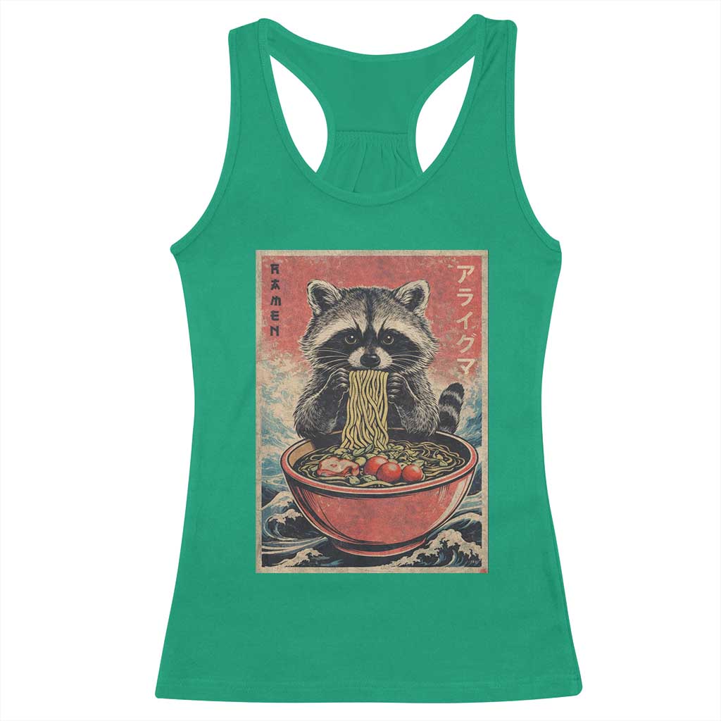 Kawaii Anime Raccoon Ramen Racerback Tank Top Funny Japanese Noodles Anime Lovers TS10 Irish Green Print Your Wear