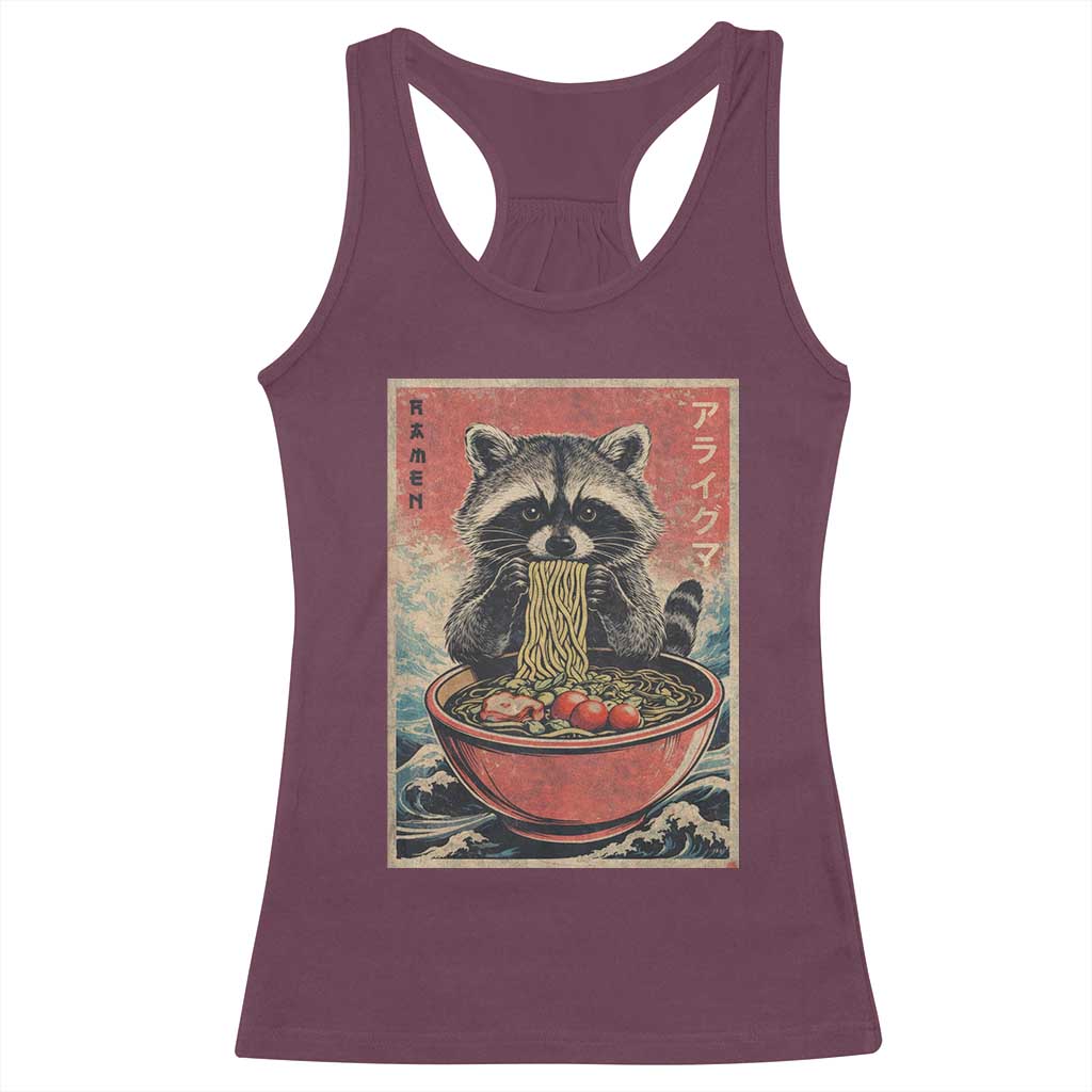Kawaii Anime Raccoon Ramen Racerback Tank Top Funny Japanese Noodles Anime Lovers TS10 Maroon Print Your Wear