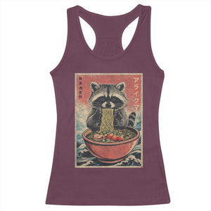 Kawaii Anime Raccoon Ramen Racerback Tank Top Funny Japanese Noodles Anime Lovers TS10 Maroon Print Your Wear