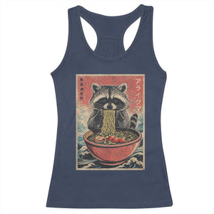 Kawaii Anime Raccoon Ramen Racerback Tank Top Funny Japanese Noodles Anime Lovers TS10 Navy Print Your Wear