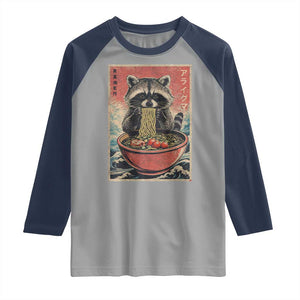 Kawaii Anime Raccoon Ramen Raglan Shirt Funny Japanese Noodles Anime Lovers TS10 Sport Gray Navy Print Your Wear