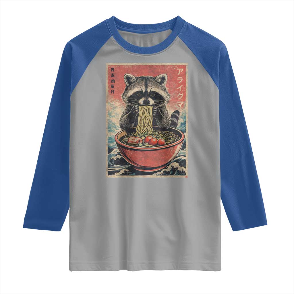 Kawaii Anime Raccoon Ramen Raglan Shirt Funny Japanese Noodles Anime Lovers TS10 Sport Gray Royal Print Your Wear