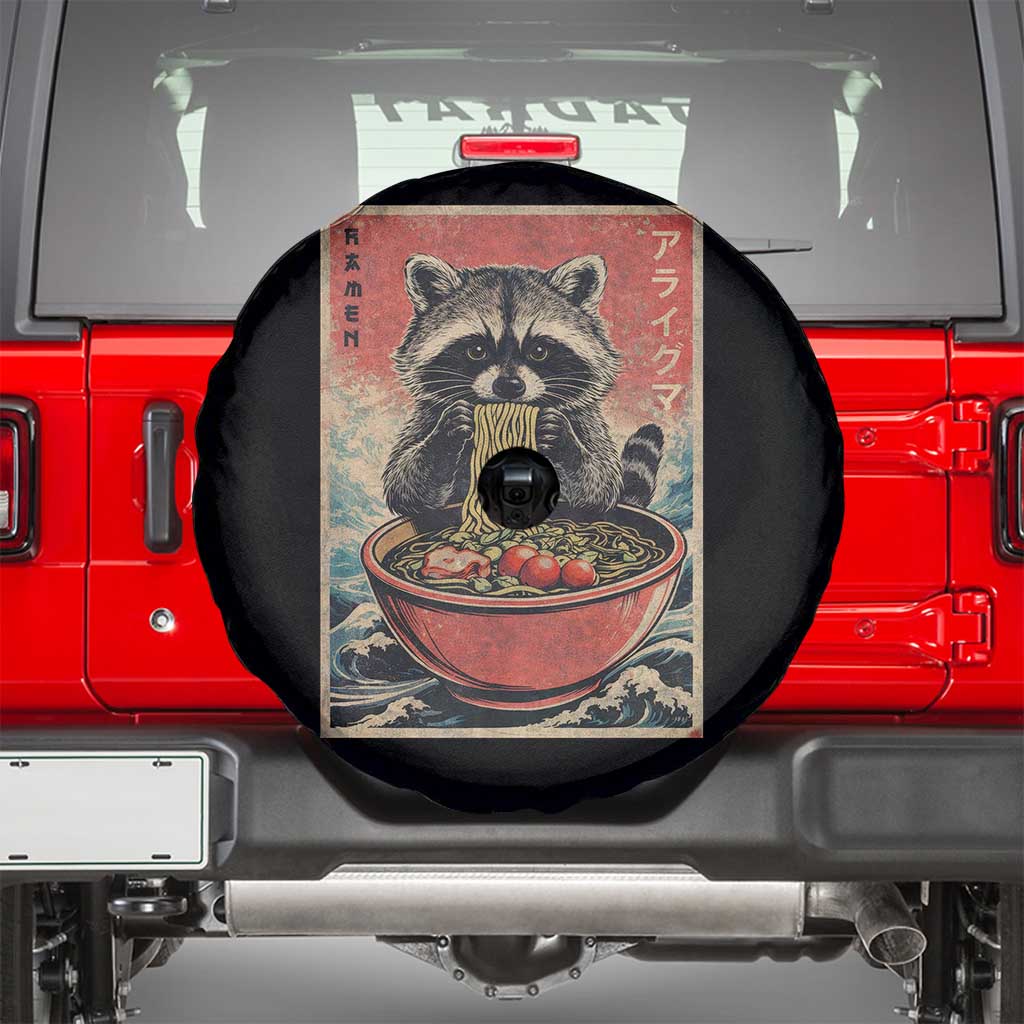 Kawaii Anime Raccoon Ramen Spare Tire Cover Funny Japanese Noodles Anime Lovers TS10 Black Print Your Wear