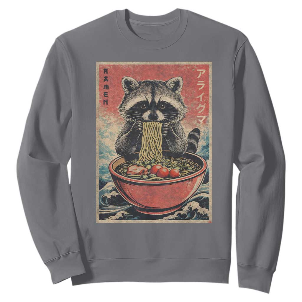 Kawaii Anime Raccoon Ramen Sweatshirt Funny Japanese Noodles Anime Lovers TS10 Charcoal Print Your Wear
