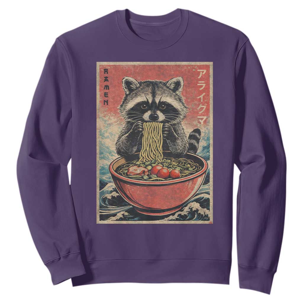 Kawaii Anime Raccoon Ramen Sweatshirt Funny Japanese Noodles Anime Lovers TS10 Purple Print Your Wear