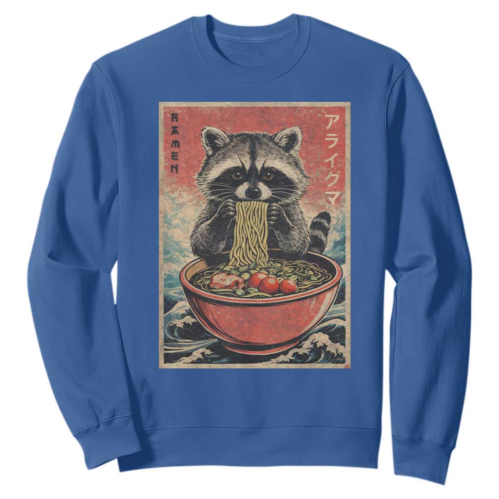 Kawaii Anime Raccoon Ramen Sweatshirt Funny Japanese Noodles Anime Lovers TS10 Royal Blue Print Your Wear