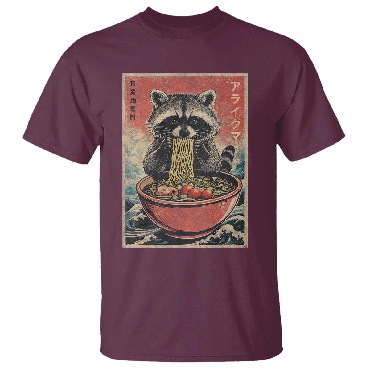 Kawaii Anime Raccoon Ramen T Shirt Funny Japanese Noodles Anime Lovers TS10 Maroon Print Your Wear