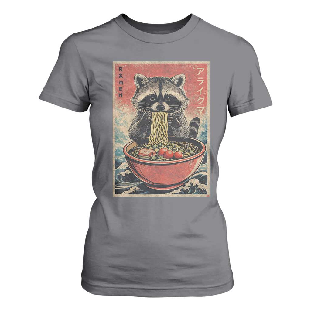 Kawaii Anime Raccoon Ramen T Shirt For Women Funny Japanese Noodles Anime Lovers TS10 Charcoal Print Your Wear