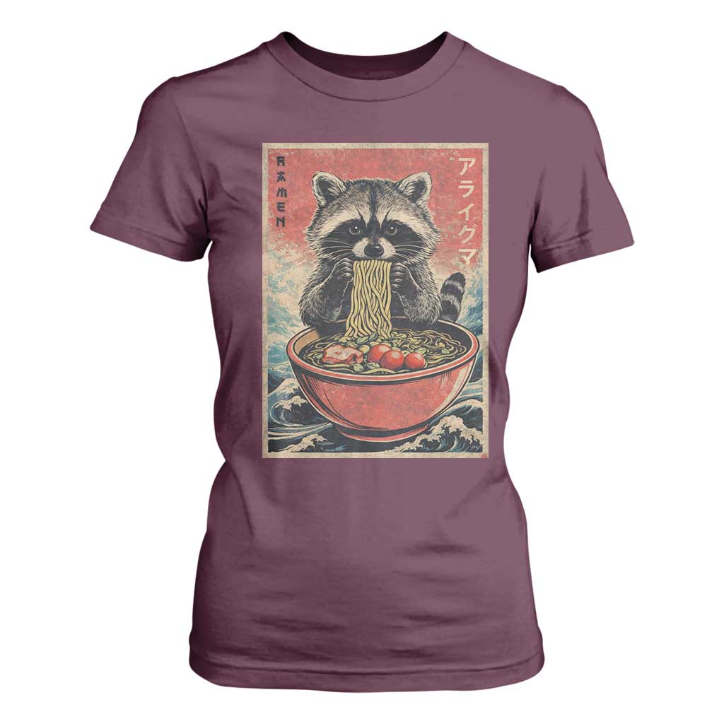 Kawaii Anime Raccoon Ramen T Shirt For Women Funny Japanese Noodles Anime Lovers TS10 Maroon Print Your Wear