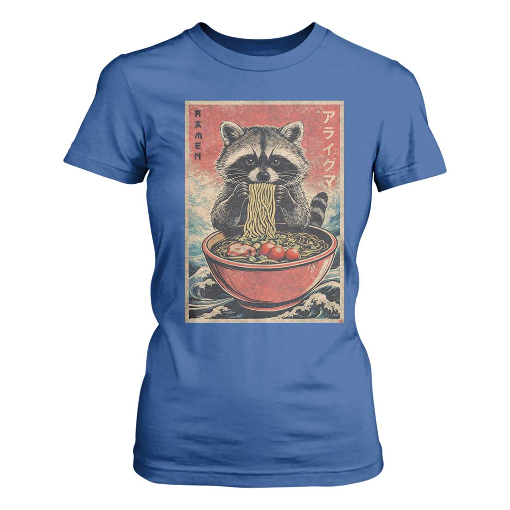Kawaii Anime Raccoon Ramen T Shirt For Women Funny Japanese Noodles Anime Lovers TS10 Royal Blue Print Your Wear