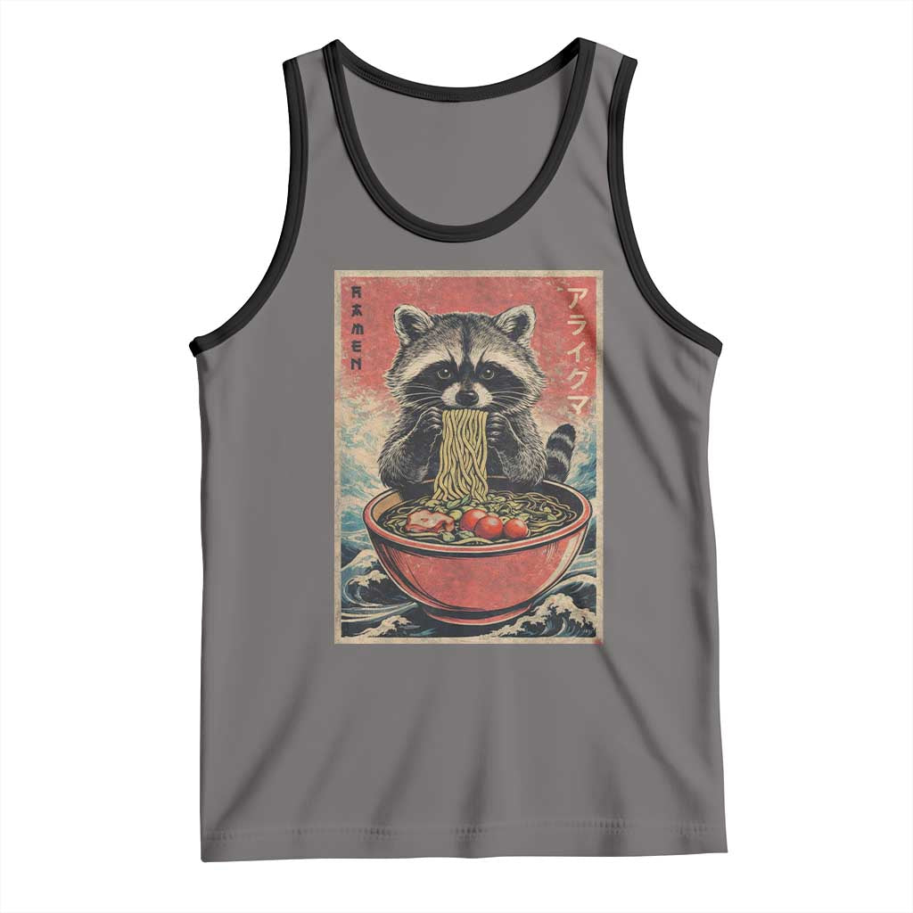 Kawaii Anime Raccoon Ramen Tank Top Funny Japanese Noodles Anime Lovers TS10 Deep Heather Black Print Your Wear