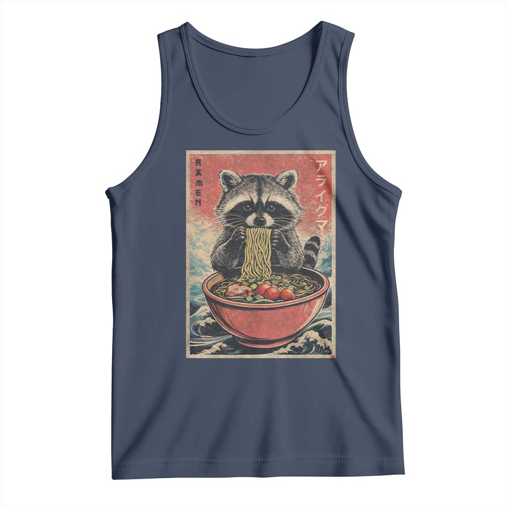 Kawaii Anime Raccoon Ramen Tank Top Funny Japanese Noodles Anime Lovers TS10 Navy Print Your Wear