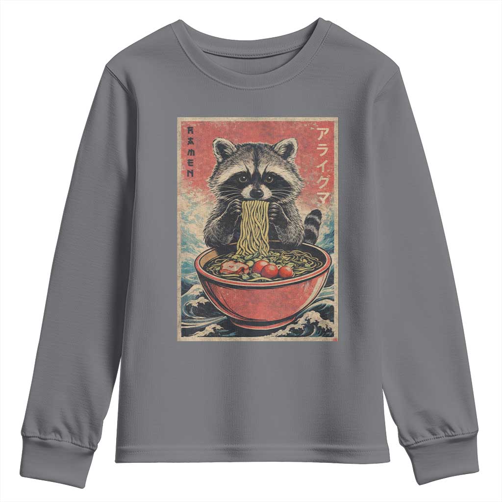 Kawaii Anime Raccoon Ramen Youth Sweatshirt Funny Japanese Noodles Anime Lovers TS10 Charcoal Print Your Wear
