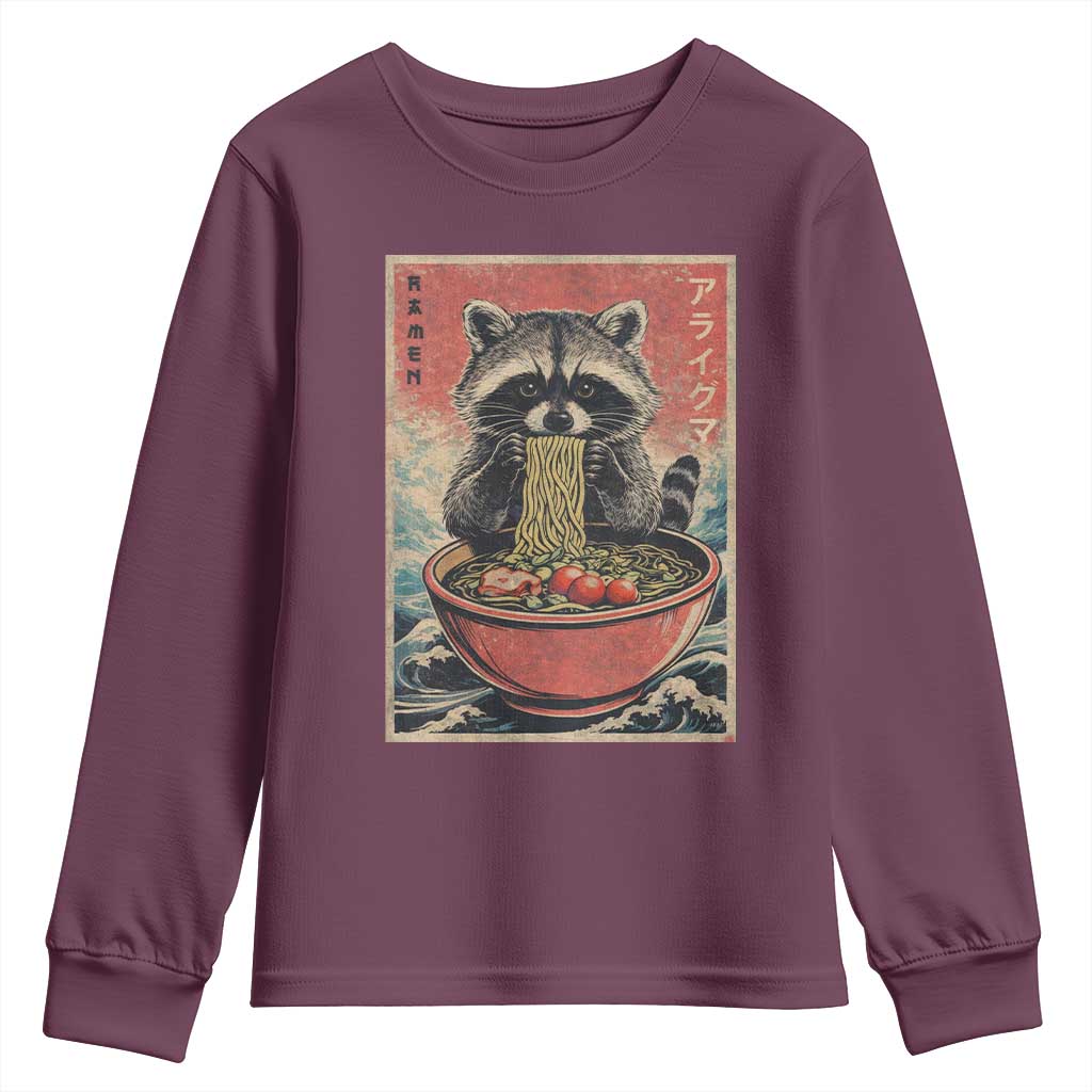 Kawaii Anime Raccoon Ramen Youth Sweatshirt Funny Japanese Noodles Anime Lovers TS10 Maroon Print Your Wear