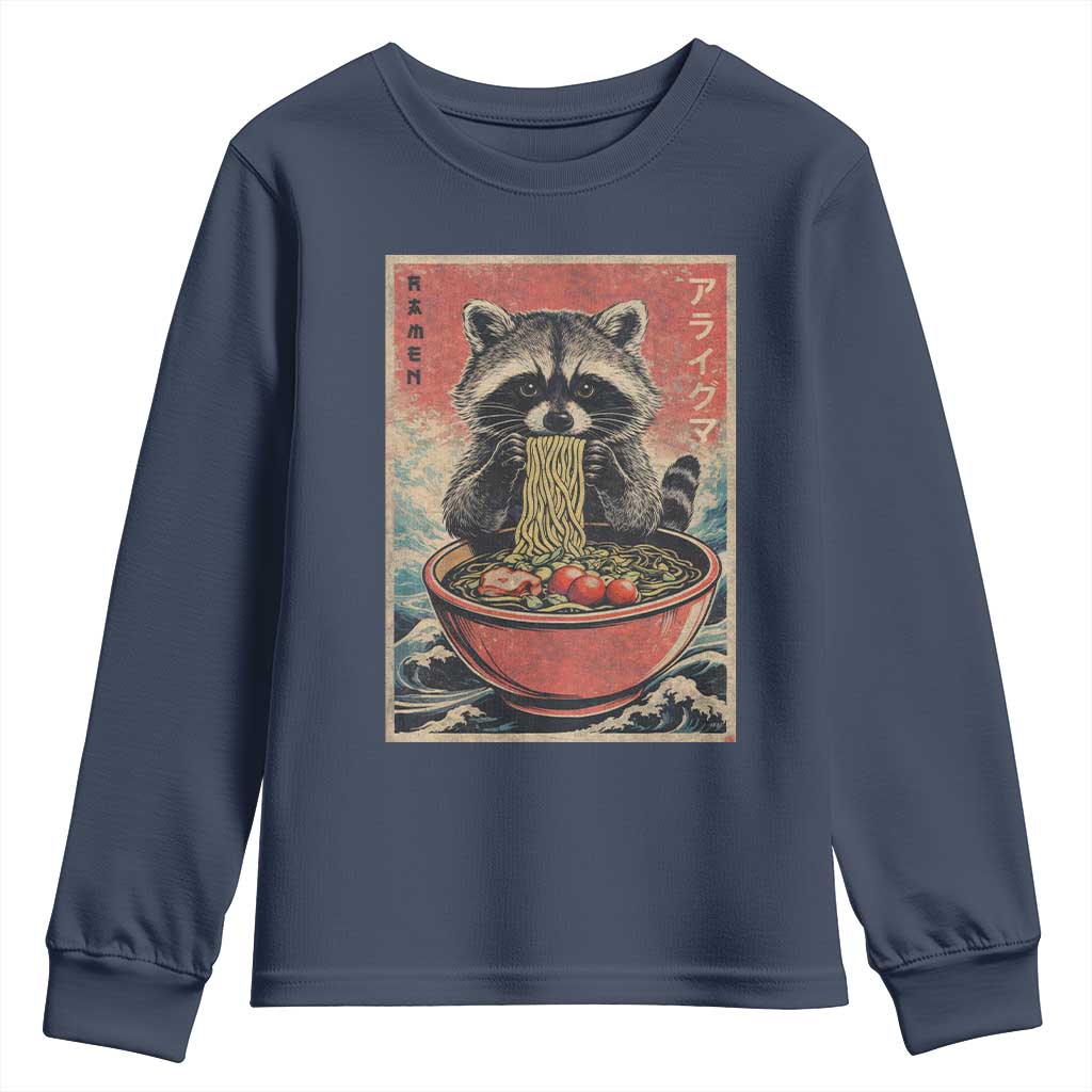 Kawaii Anime Raccoon Ramen Youth Sweatshirt Funny Japanese Noodles Anime Lovers TS10 Navy Print Your Wear