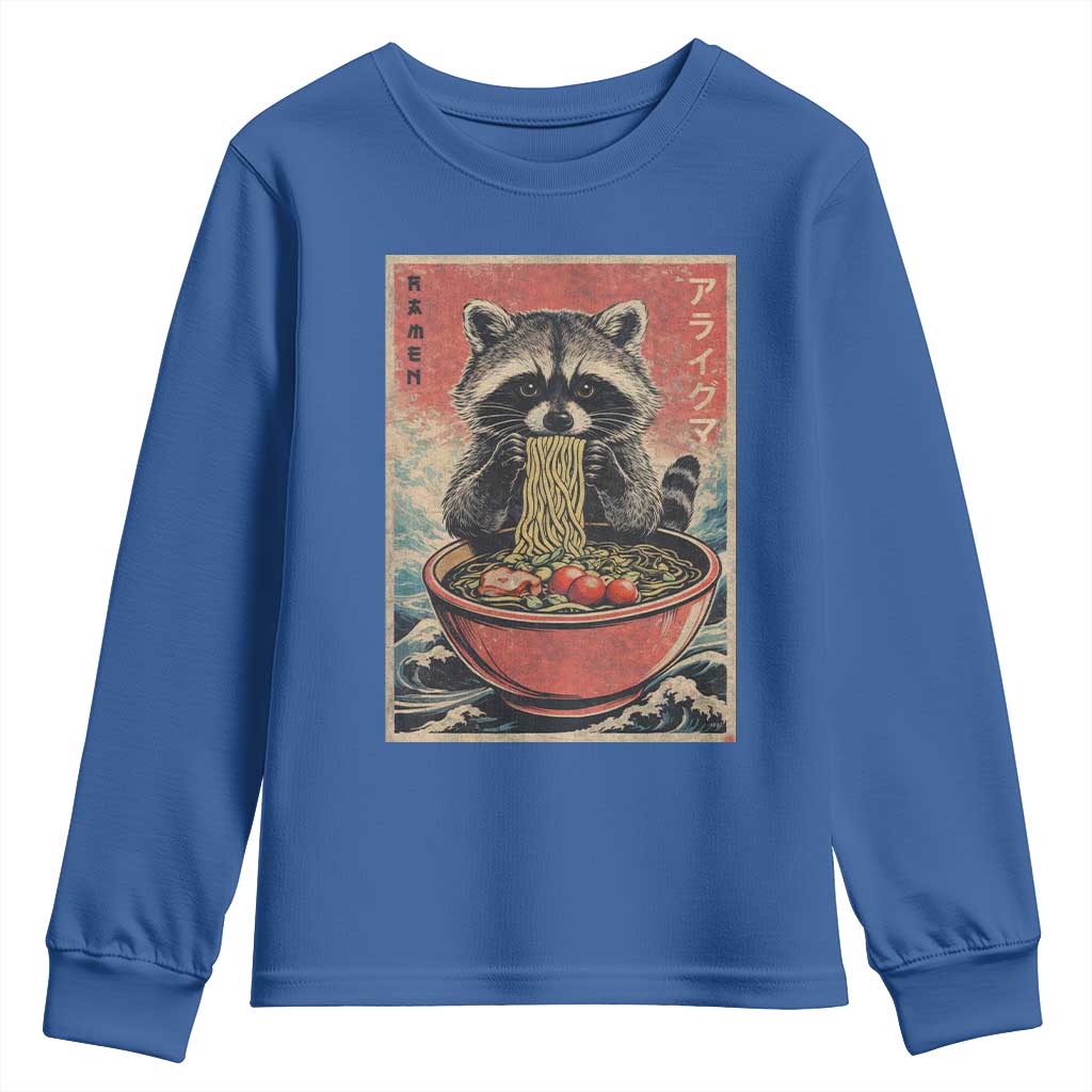 Kawaii Anime Raccoon Ramen Youth Sweatshirt Funny Japanese Noodles Anime Lovers TS10 Royal Blue Print Your Wear