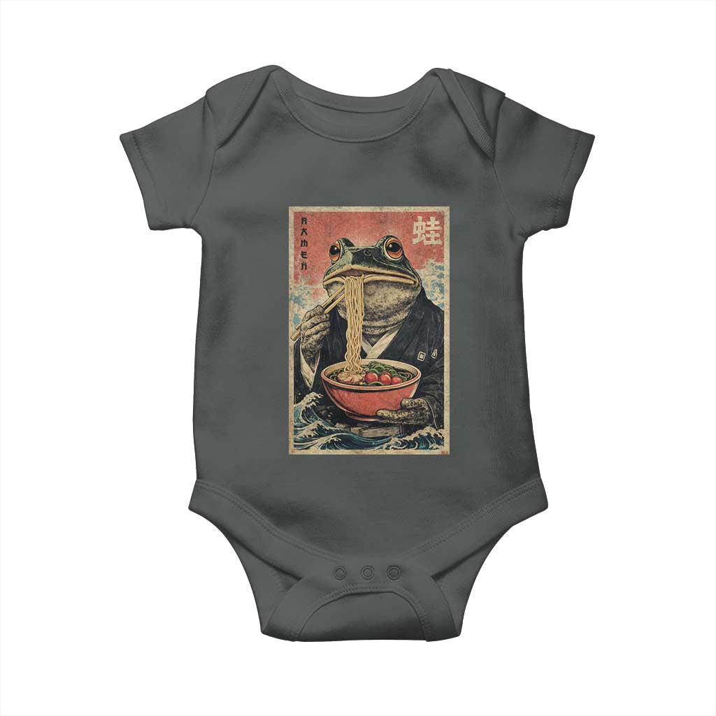 Frog Eat Ramen Baby Onesie Funny Japanese Noodles Anime Lovers Kawaii Anime TS10 Dark Heather Print Your Wear